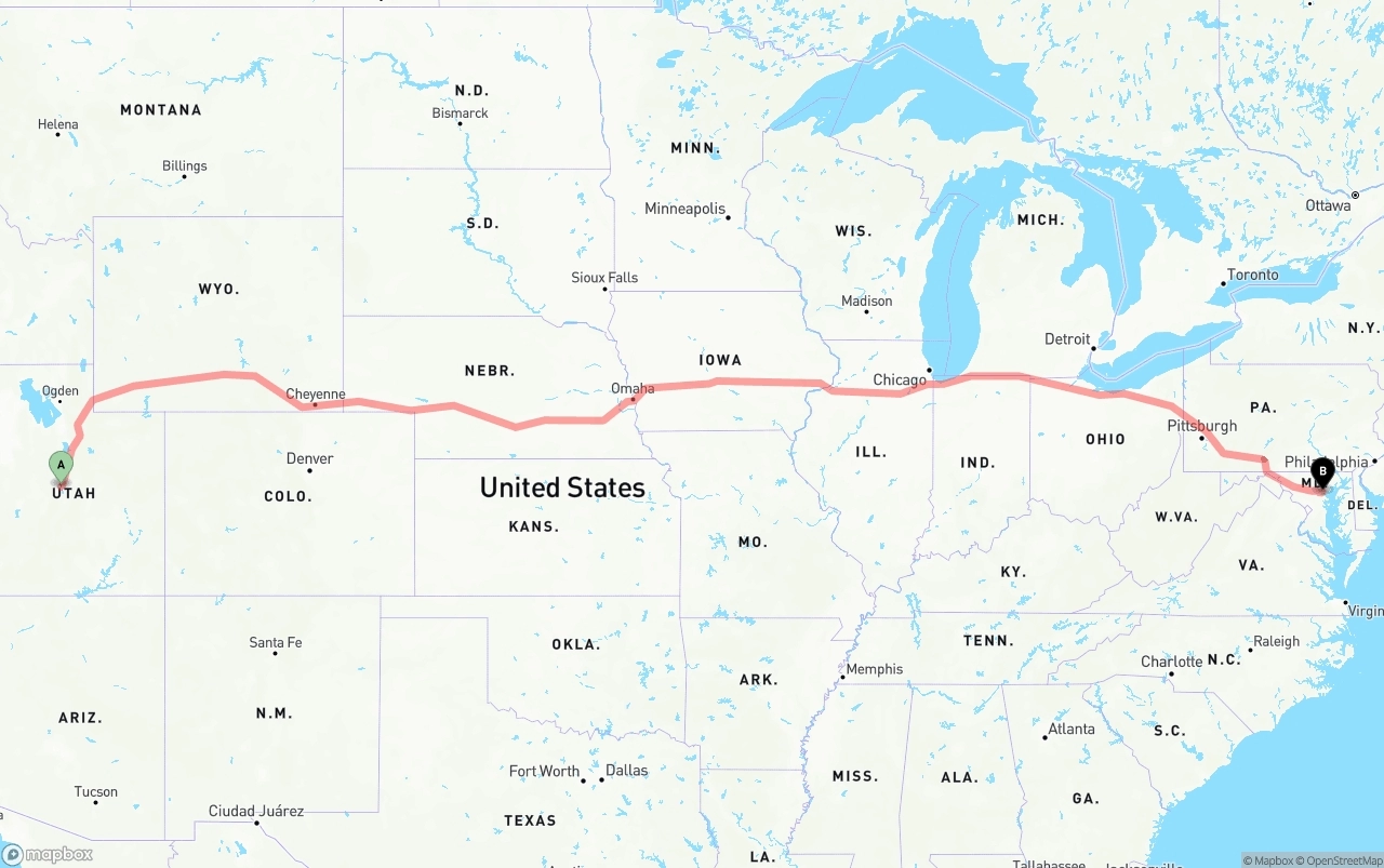 Shipping route from Utah to Port of Baltimore