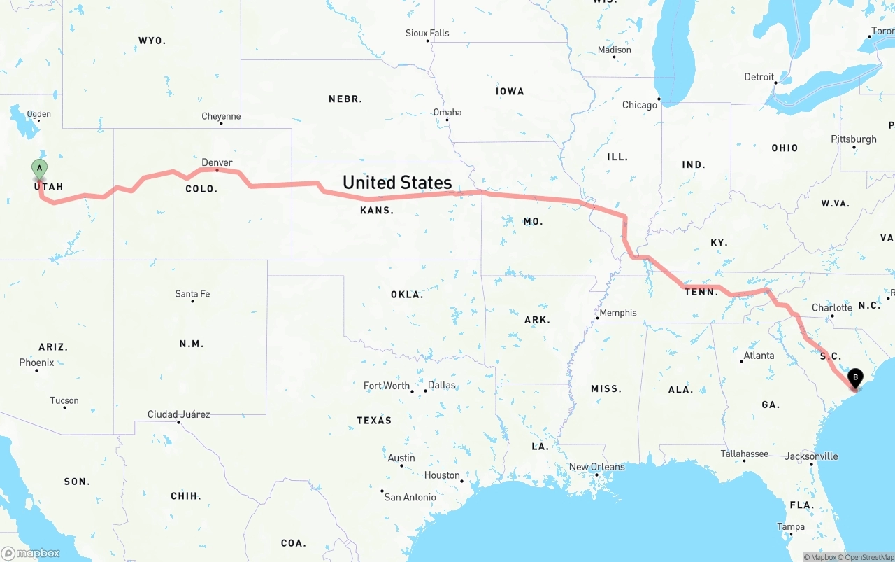Shipping route from Utah to Port of Charleston