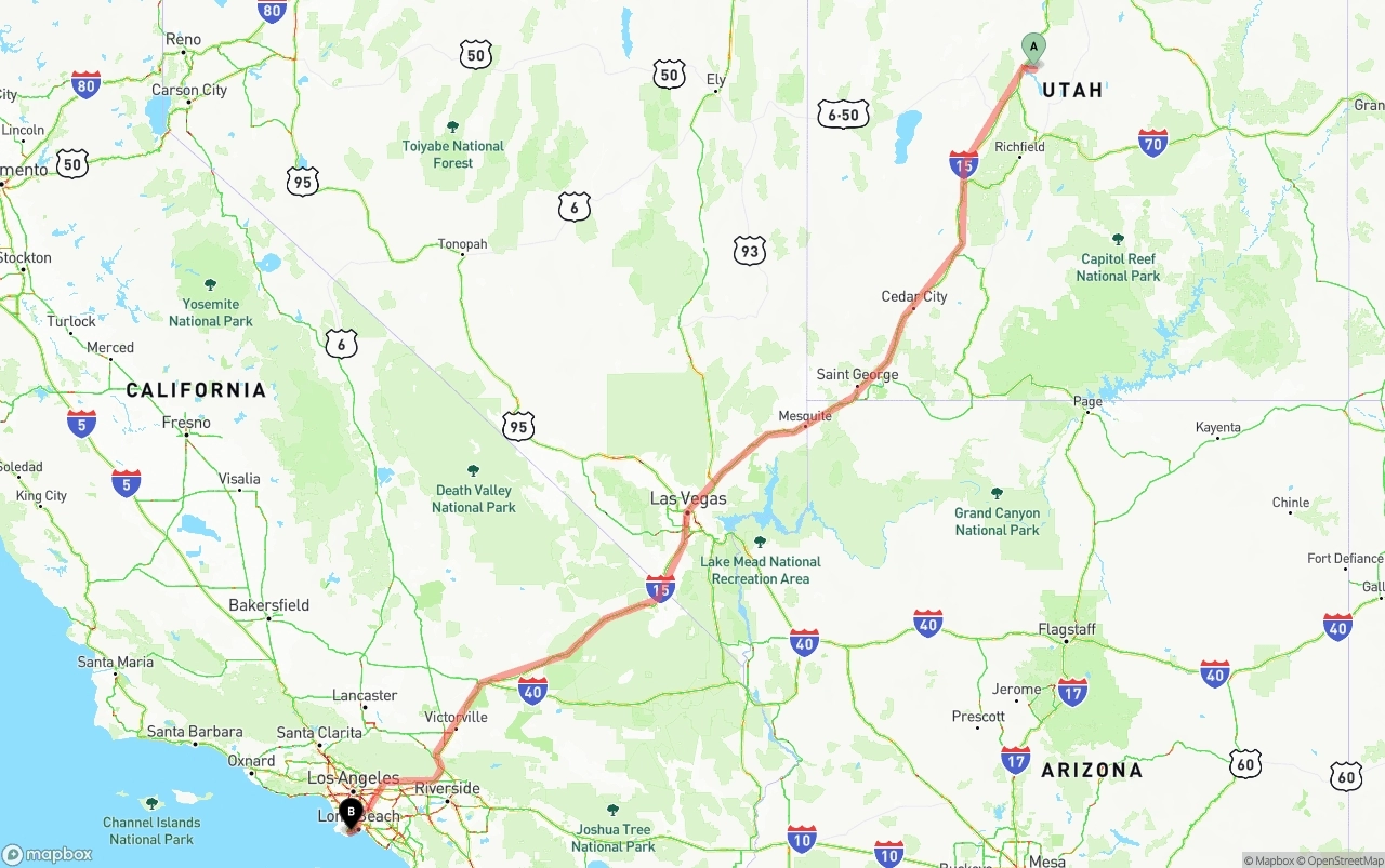 Shipping route from Utah to Port of Los Angeles