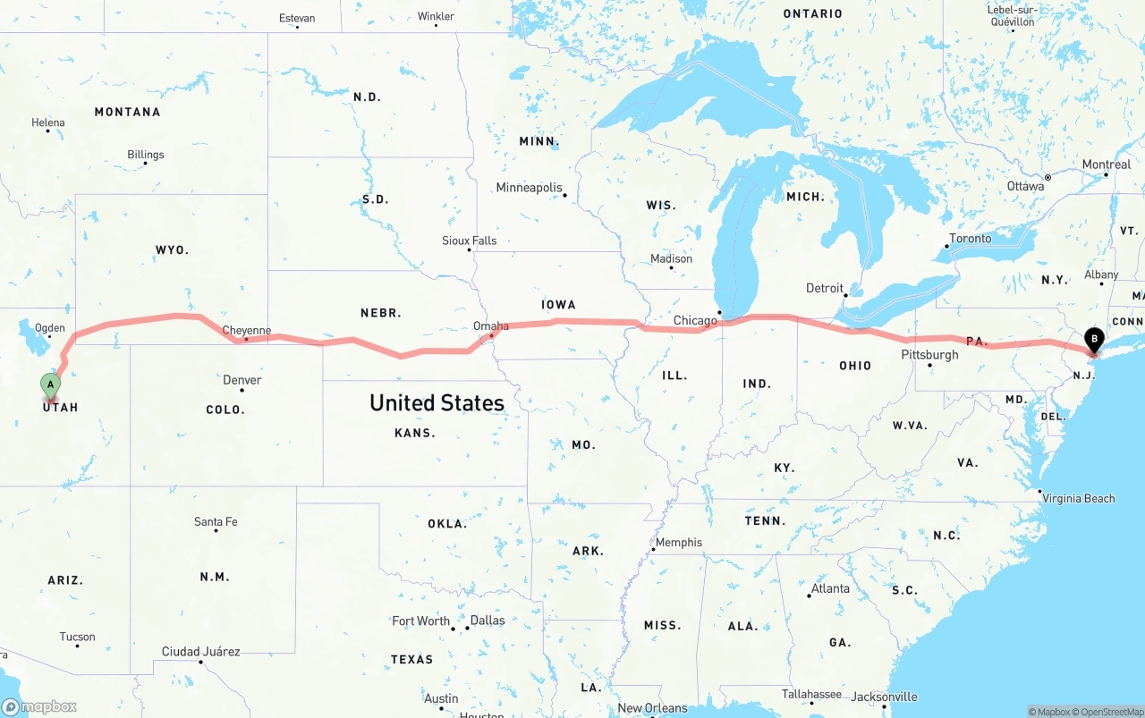 Shipping route from Utah to Port of New York