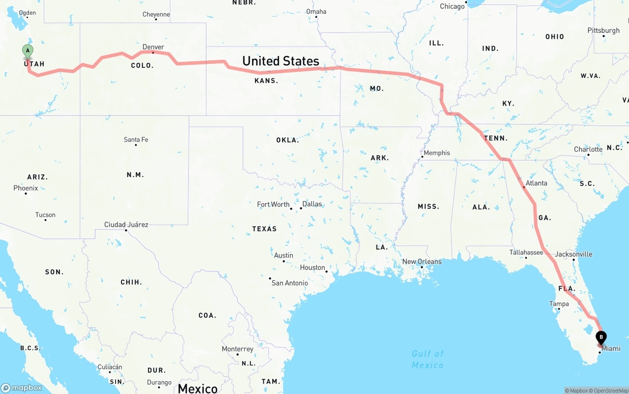 Shipping route from Utah to Port of Port Everglades