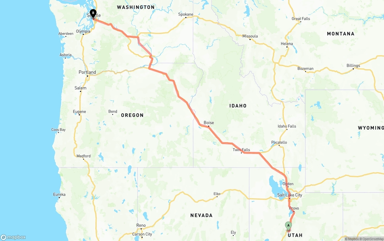 Shipping route from Utah to Port of Seattle