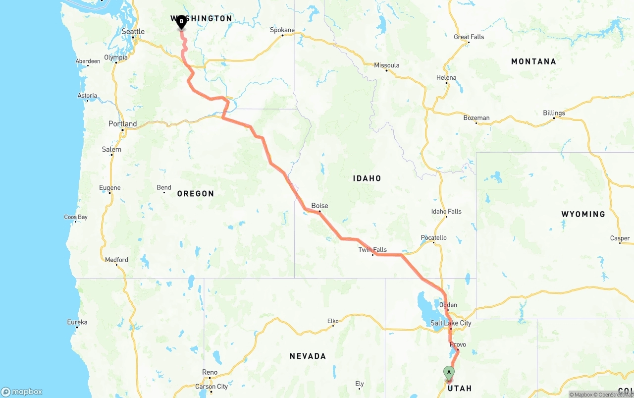 Shipping route from Utah to Washington