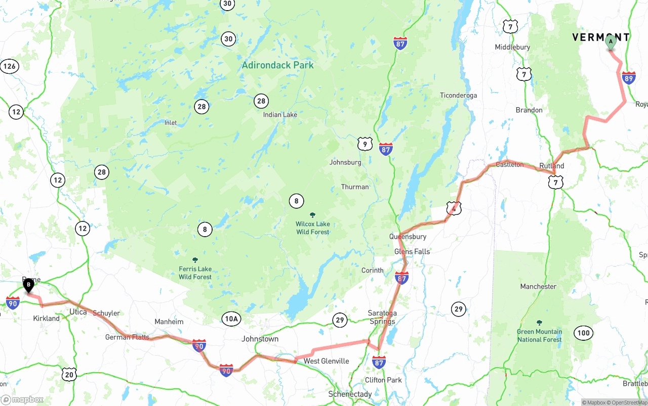 Shipping route from Vermont to New York
