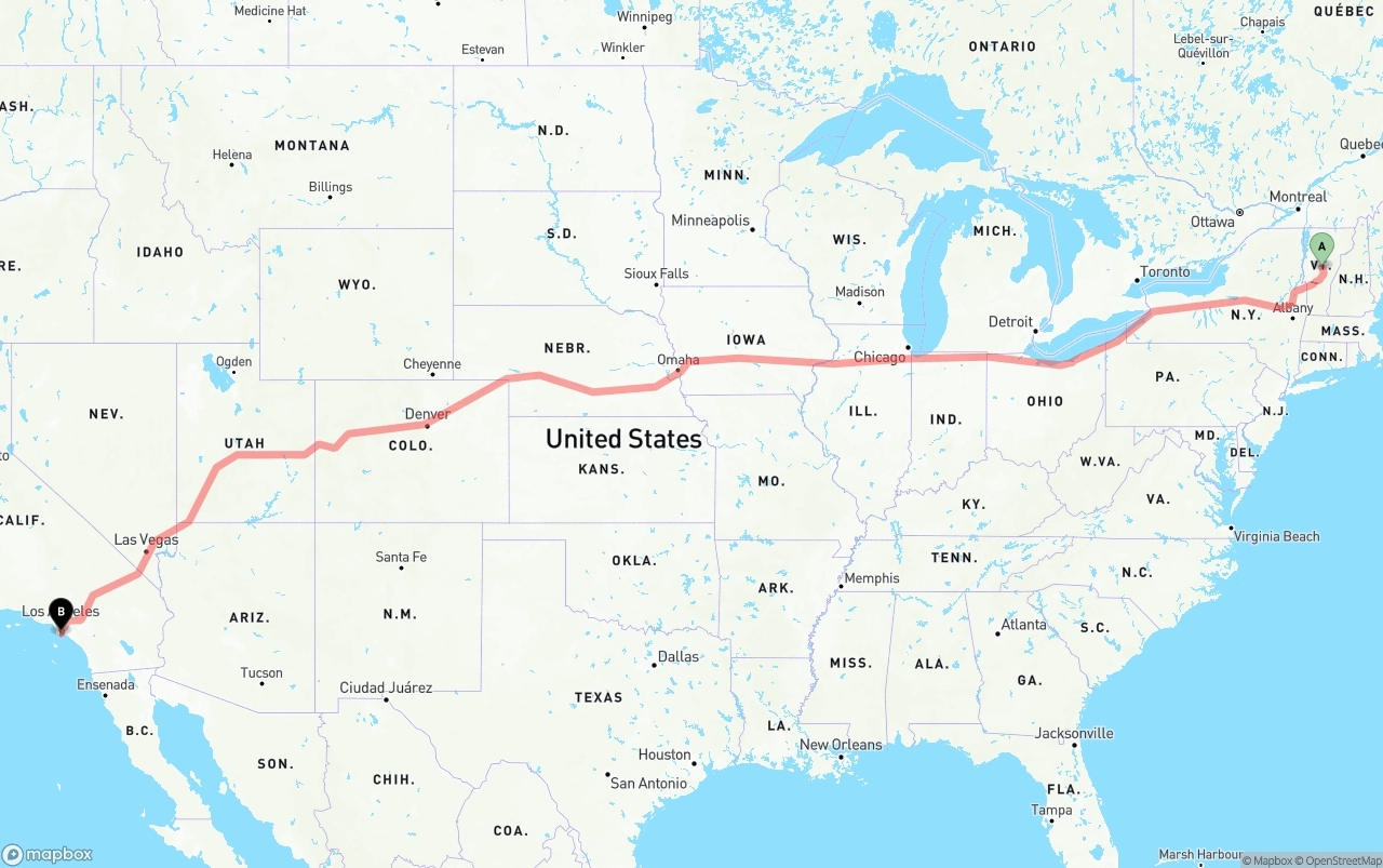 Shipping route from Vermont to Port of Long Beach