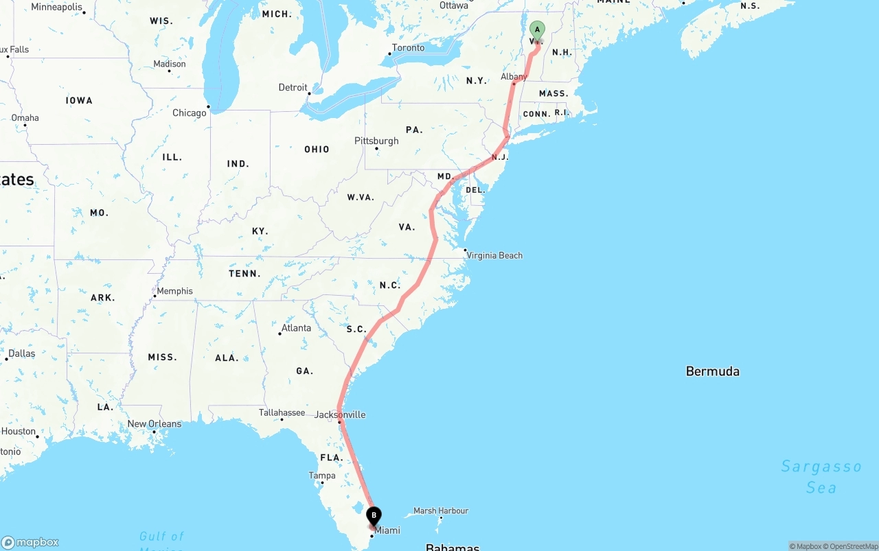 Shipping route from Vermont to Port of Port Everglades