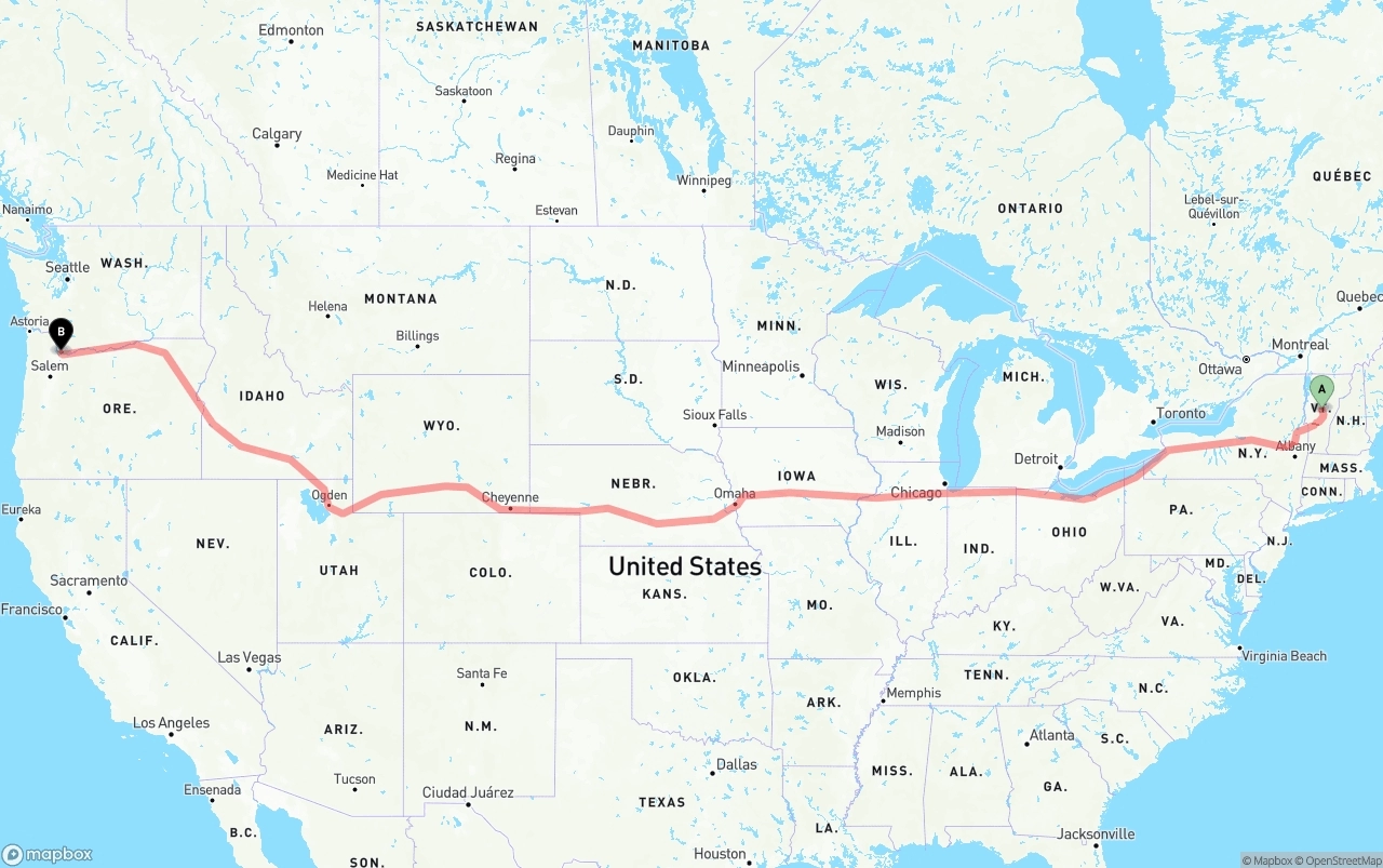 Shipping route from Vermont to Port of Portland