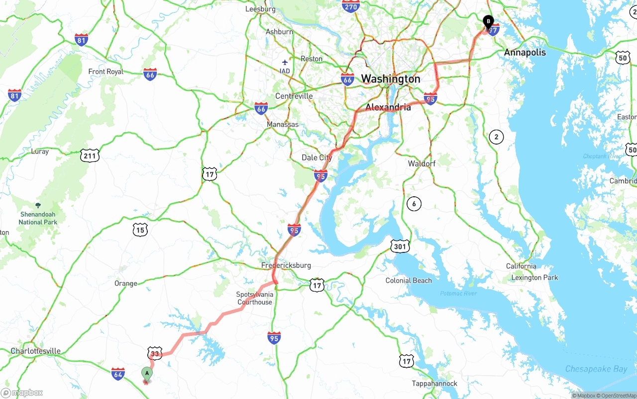 Shipping route from Virginia to Maryland