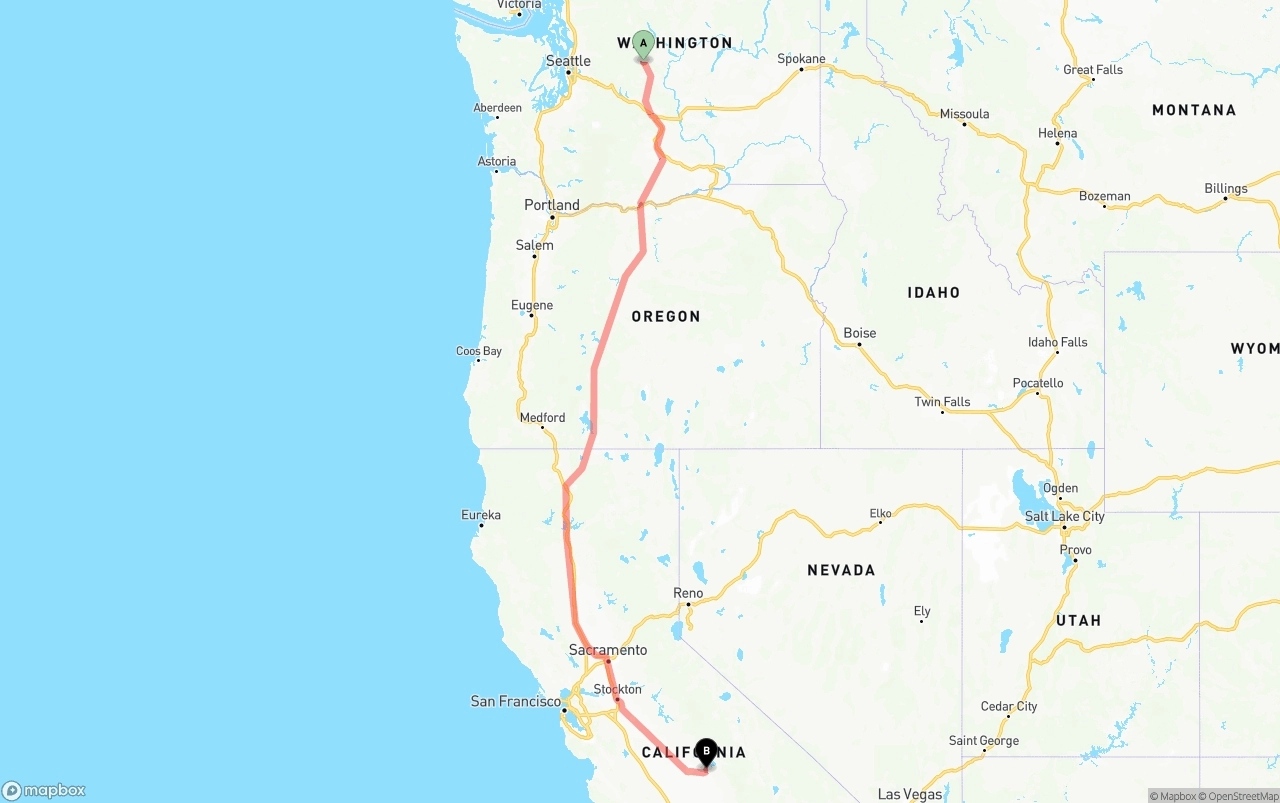 Shipping route from Washington to California