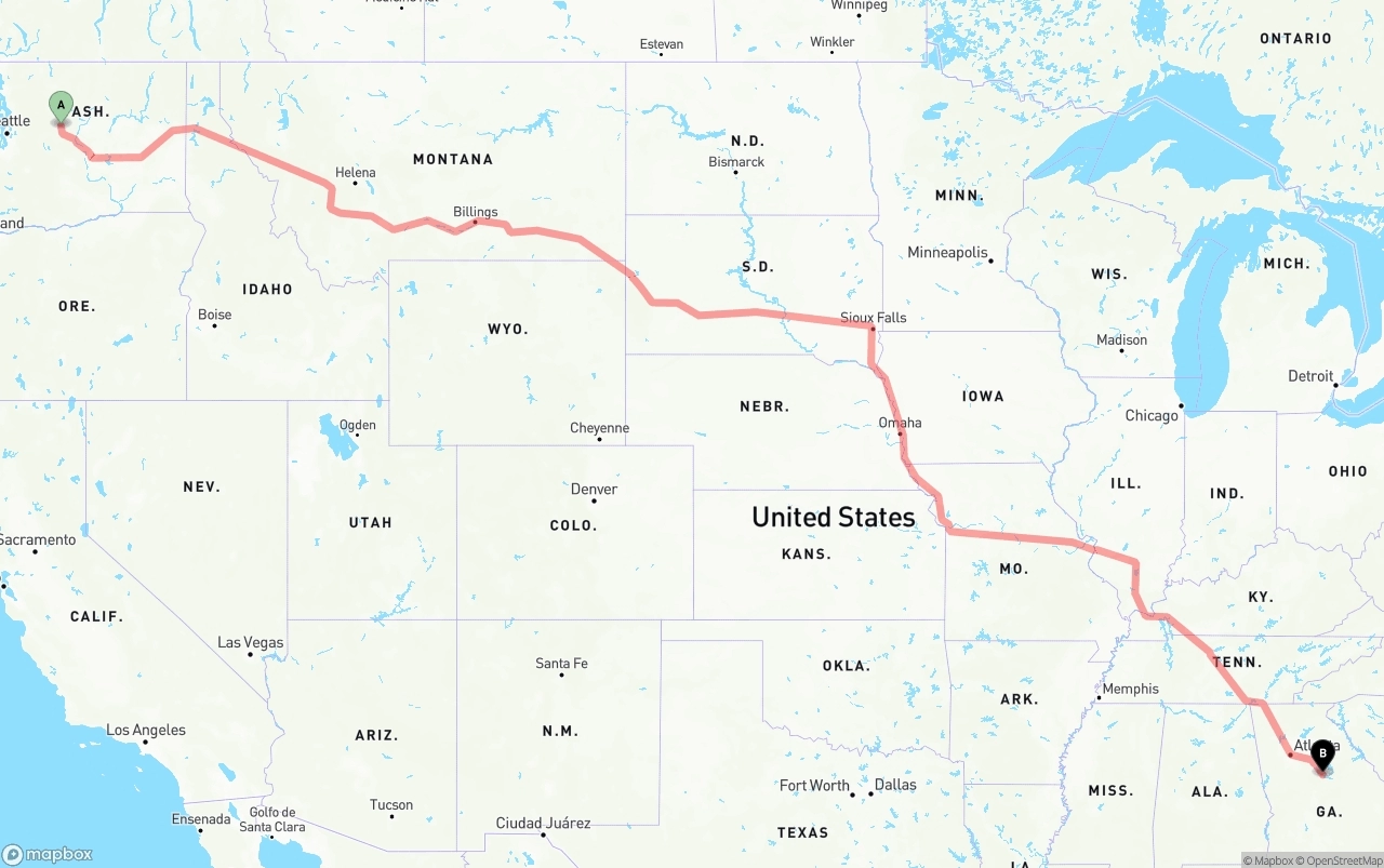 Shipping route from Washington to Georgia