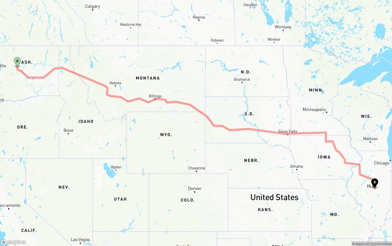 Shipping route from Washington to Illinois