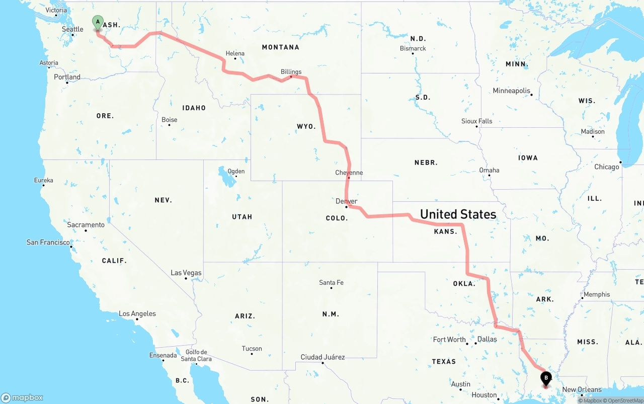 Shipping route from Washington to Louisiana