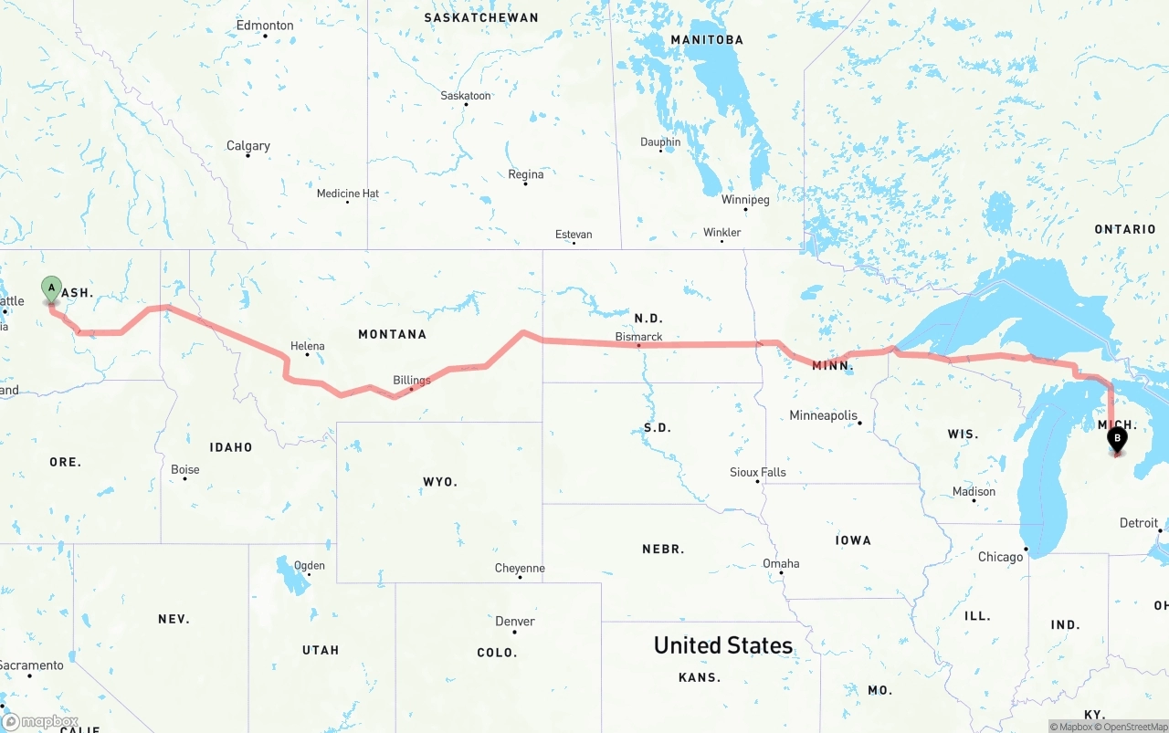 Shipping route from Washington to Michigan