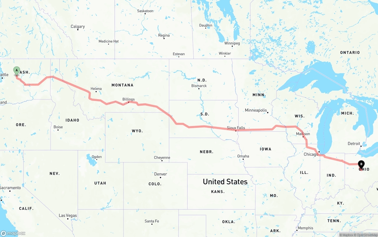 Shipping route from Washington to Ohio