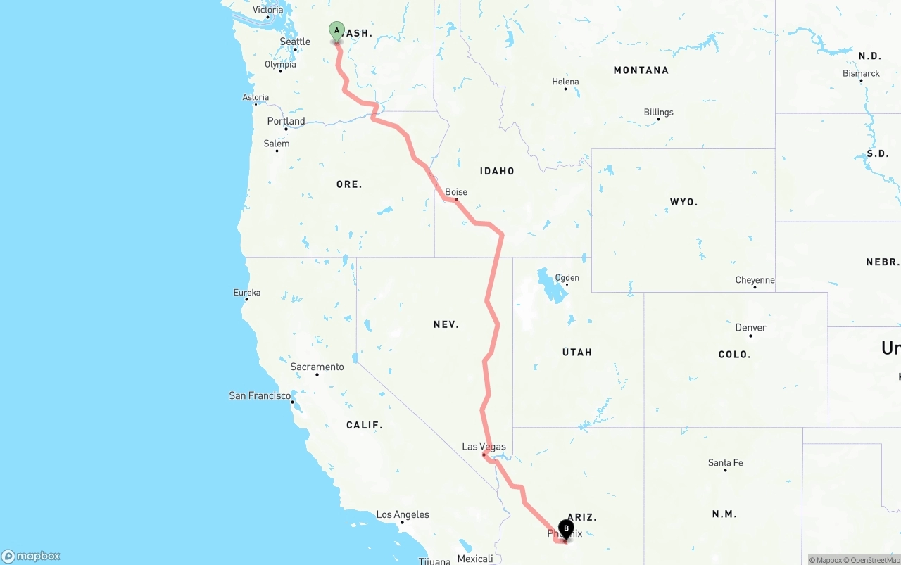 Shipping route from Washington to Phoenix Sky Harbor International Airport