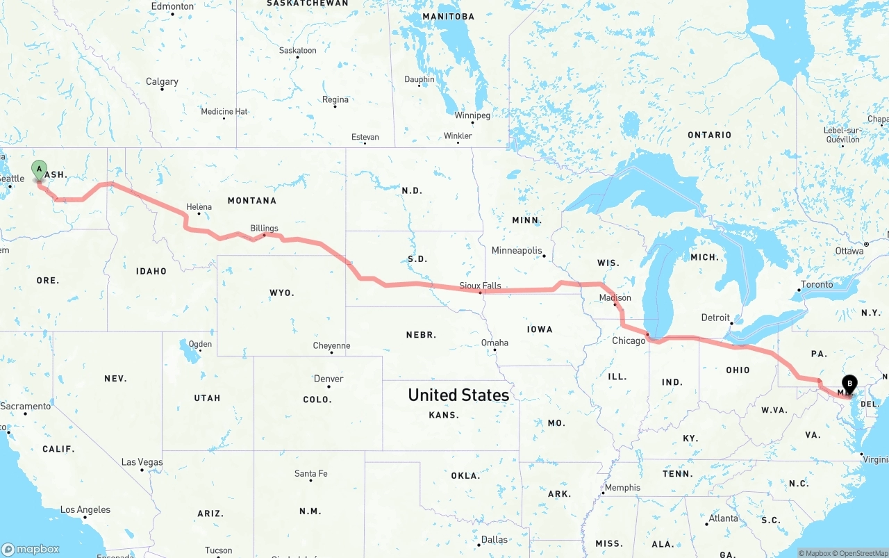 Shipping route from Washington to Port of Baltimore