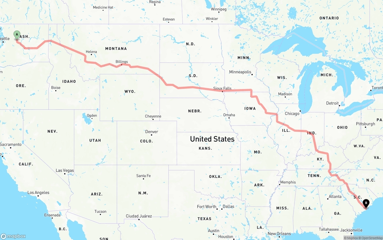Shipping route from Washington to Port of Charleston