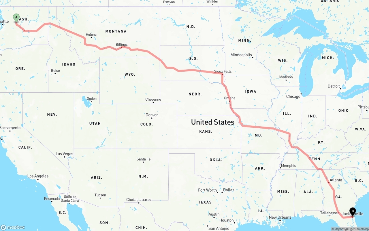 Shipping route from Washington to Port of Jacksonville