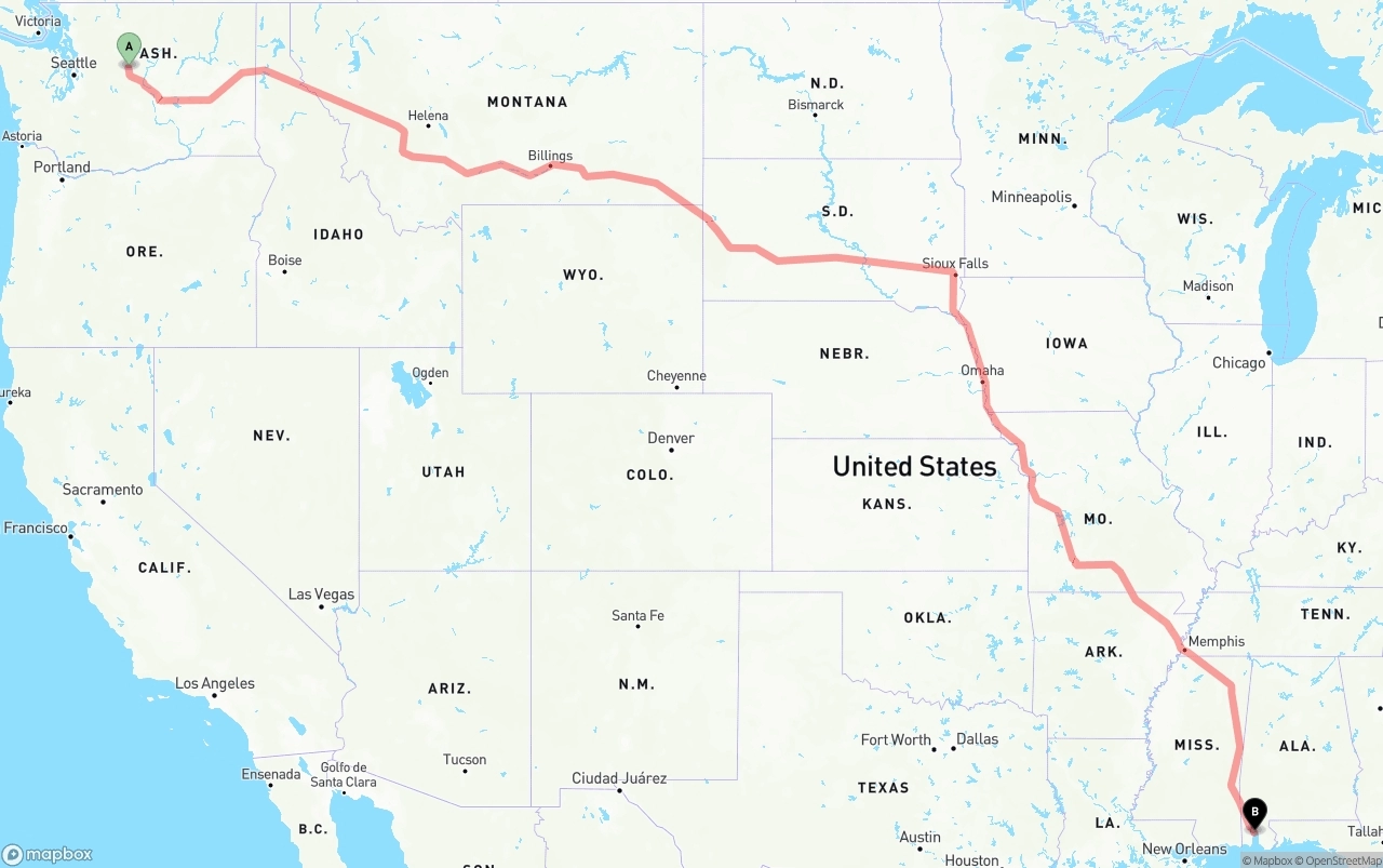 Shipping route from Washington to Port of Mobile