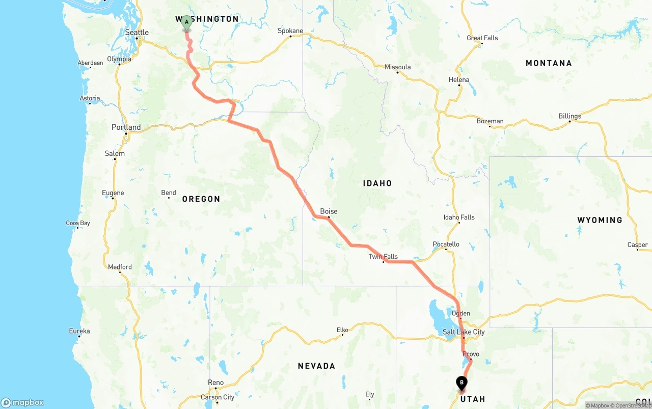 Shipping route from Washington to Utah
