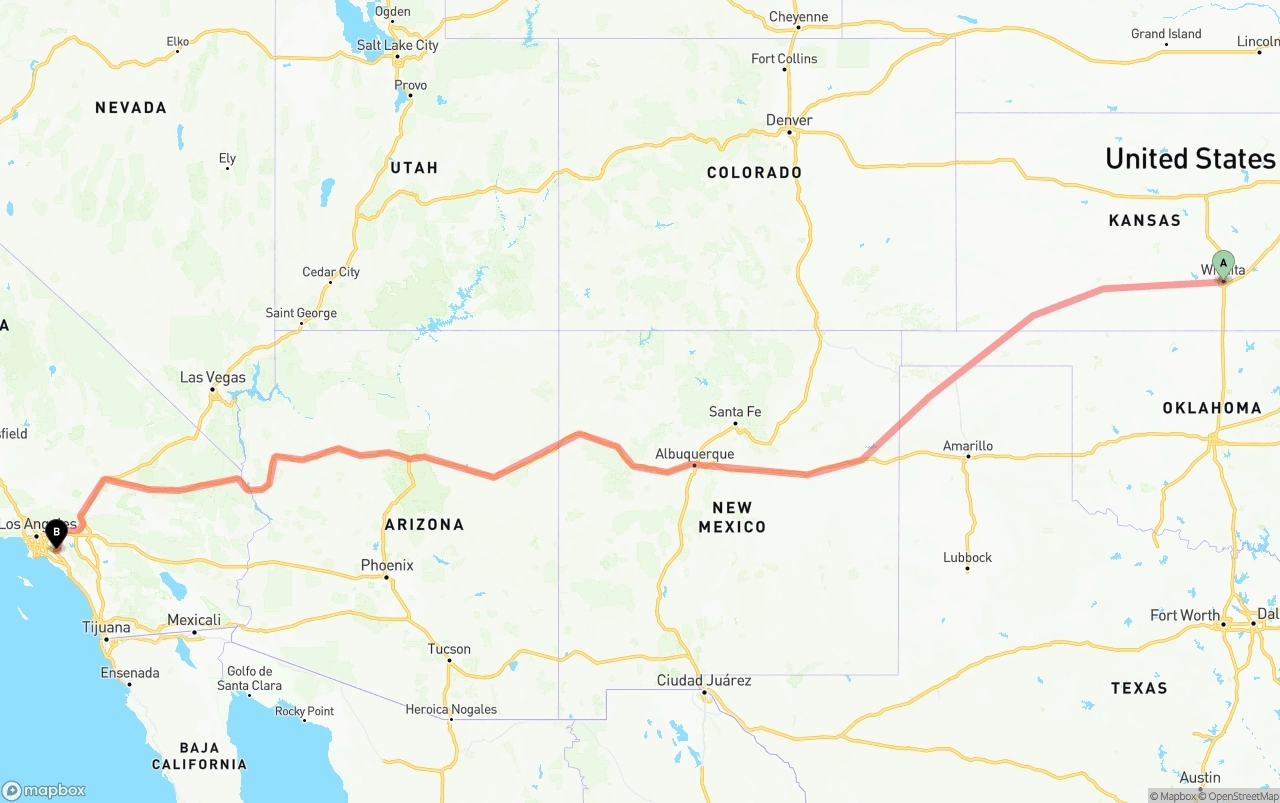 Shipping route from Wichita to Anaheim