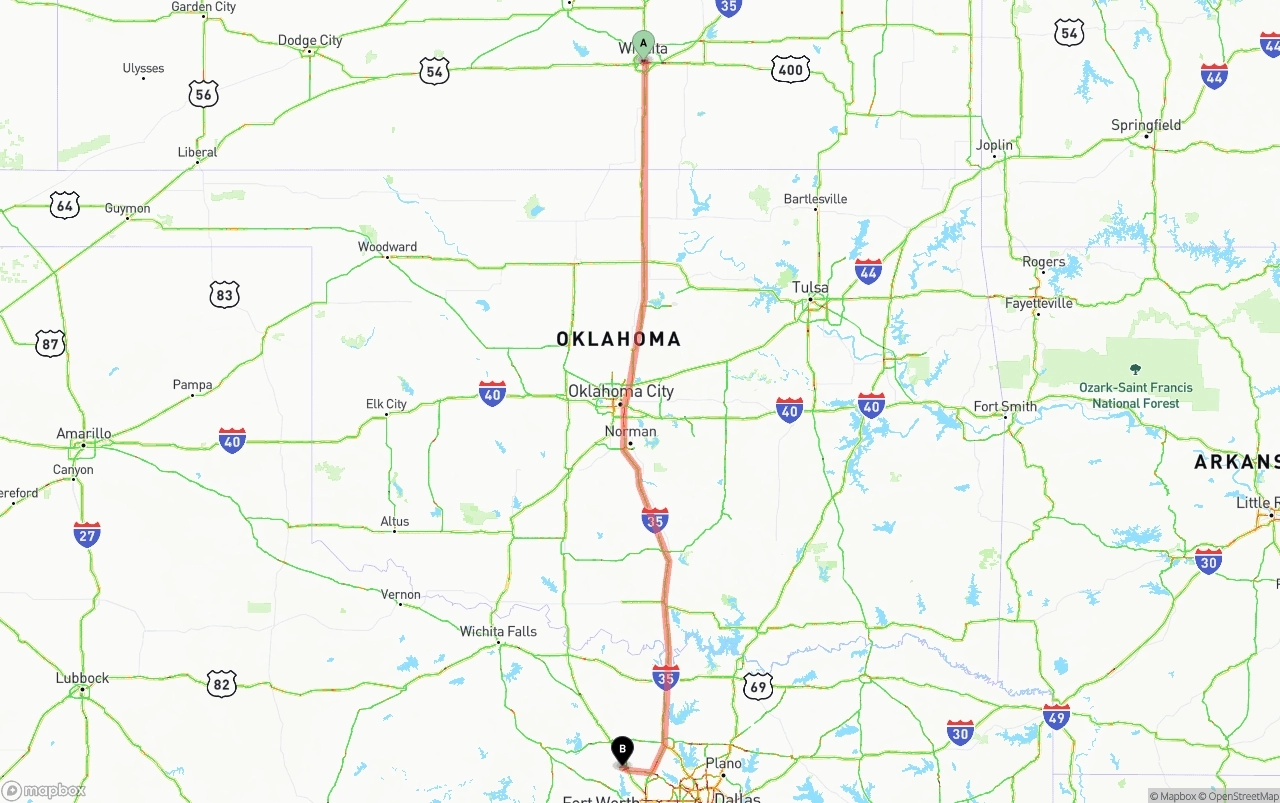 Shipping route from Wichita to Aurora