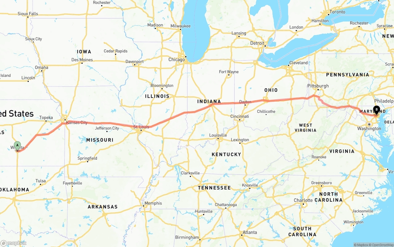 Shipping route from Wichita to Baltimore
