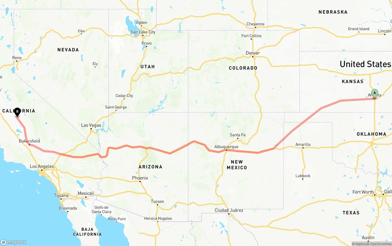 Shipping route from Wichita to Fresno