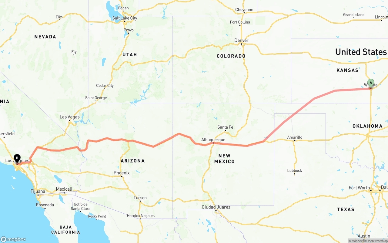 Shipping route from Wichita to Los Angeles