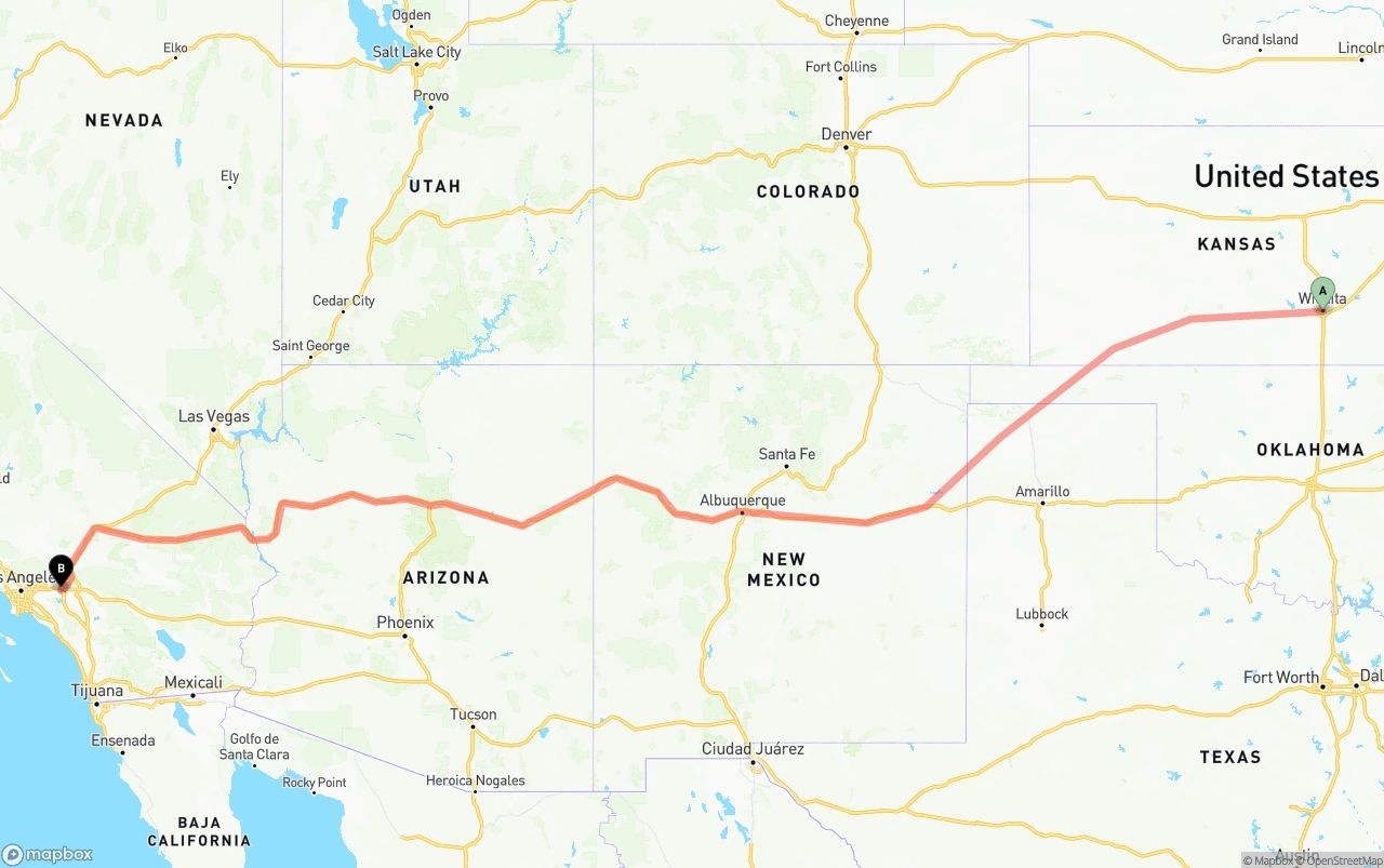 Shipping route from Wichita to Ontario International Airport
