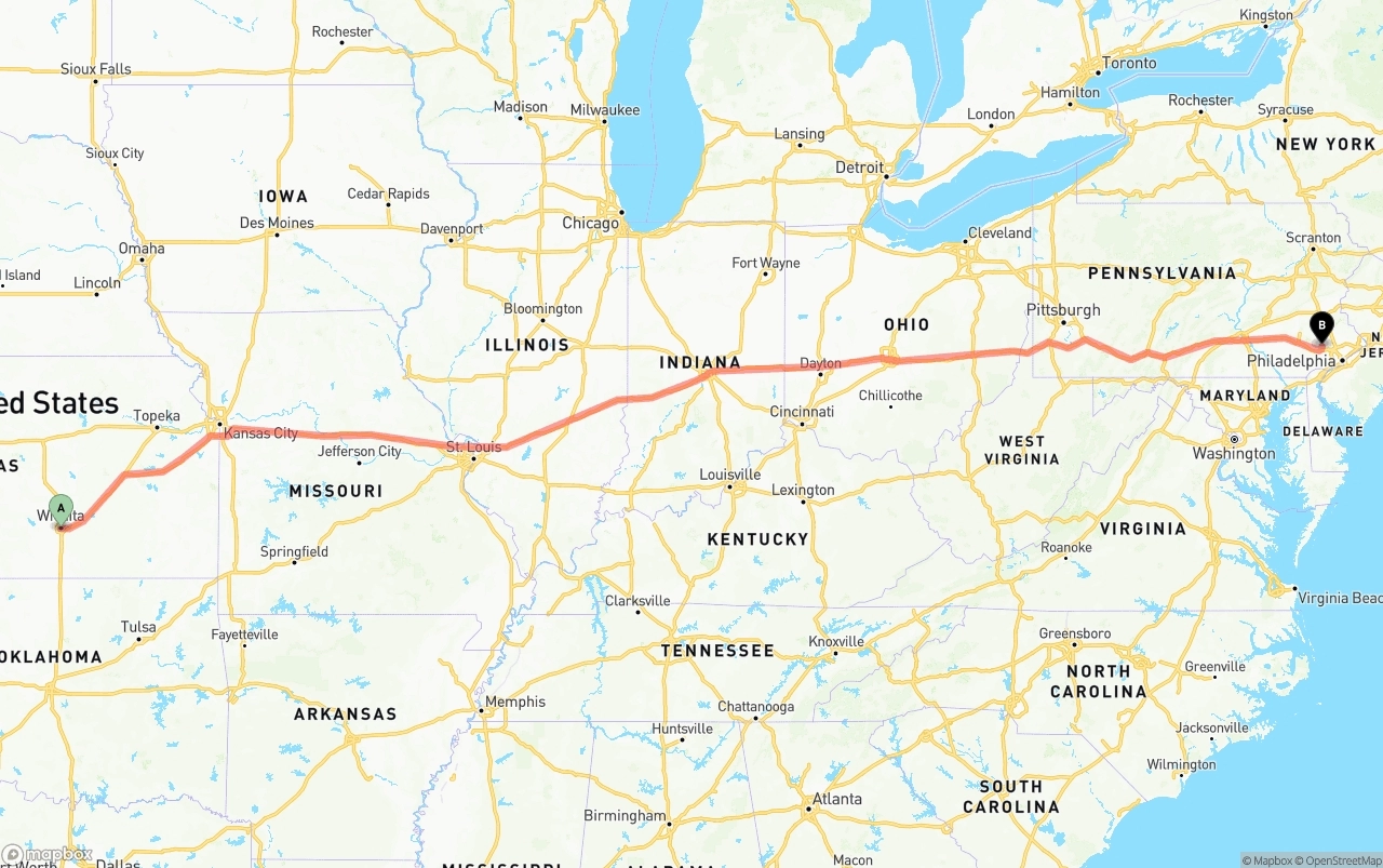 Shipping route from Wichita to Phoenix