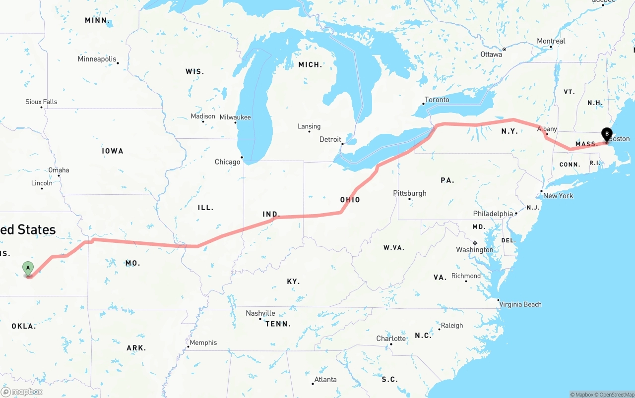 Shipping route from Wichita to Port of Boston