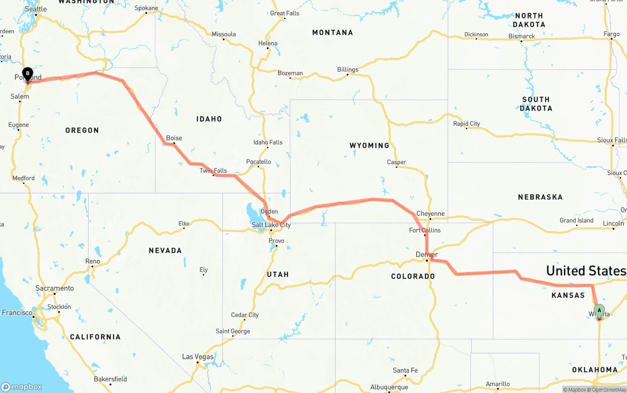 Shipping route from Wichita to Portland
