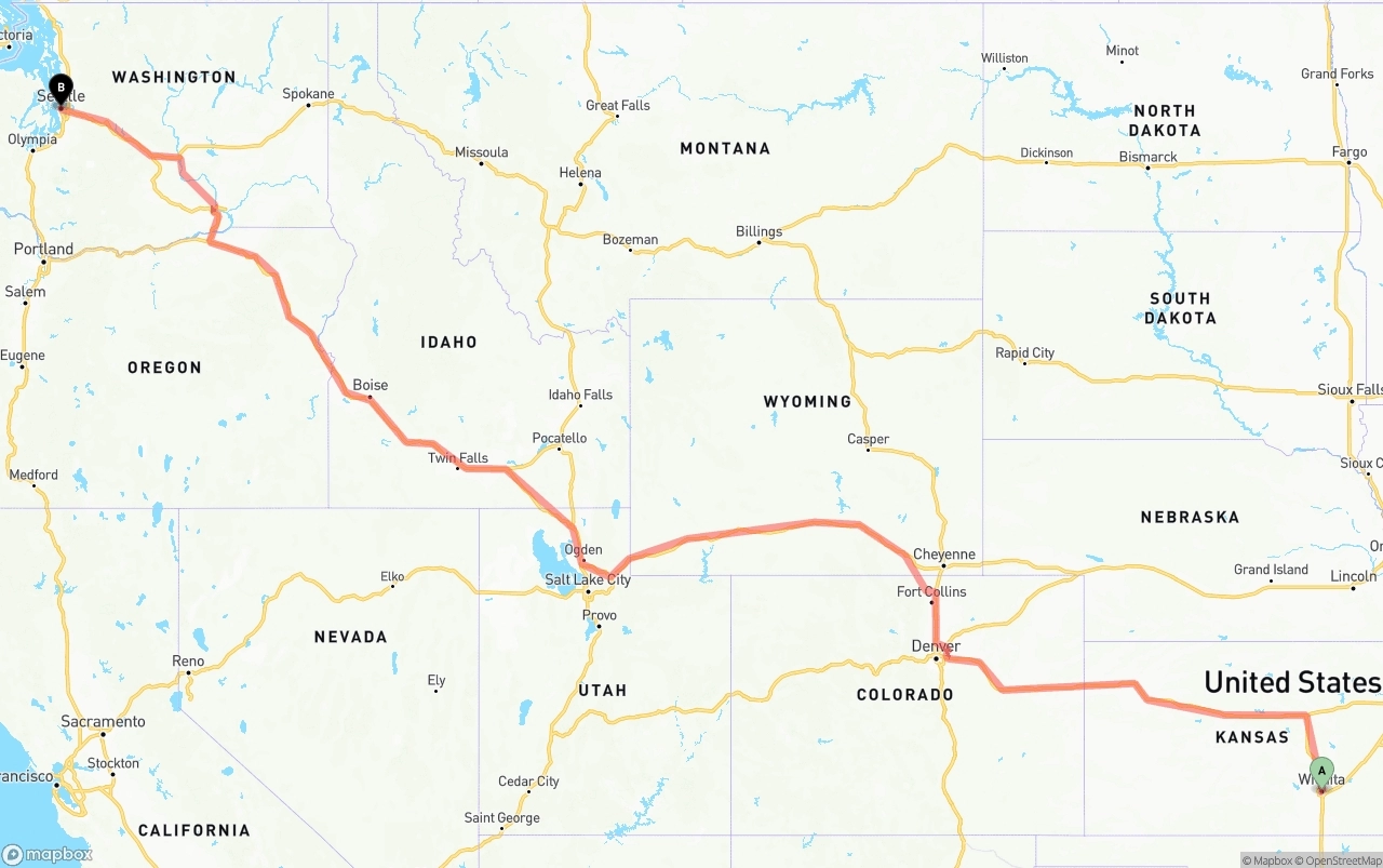 Shipping route from Wichita to Seattle