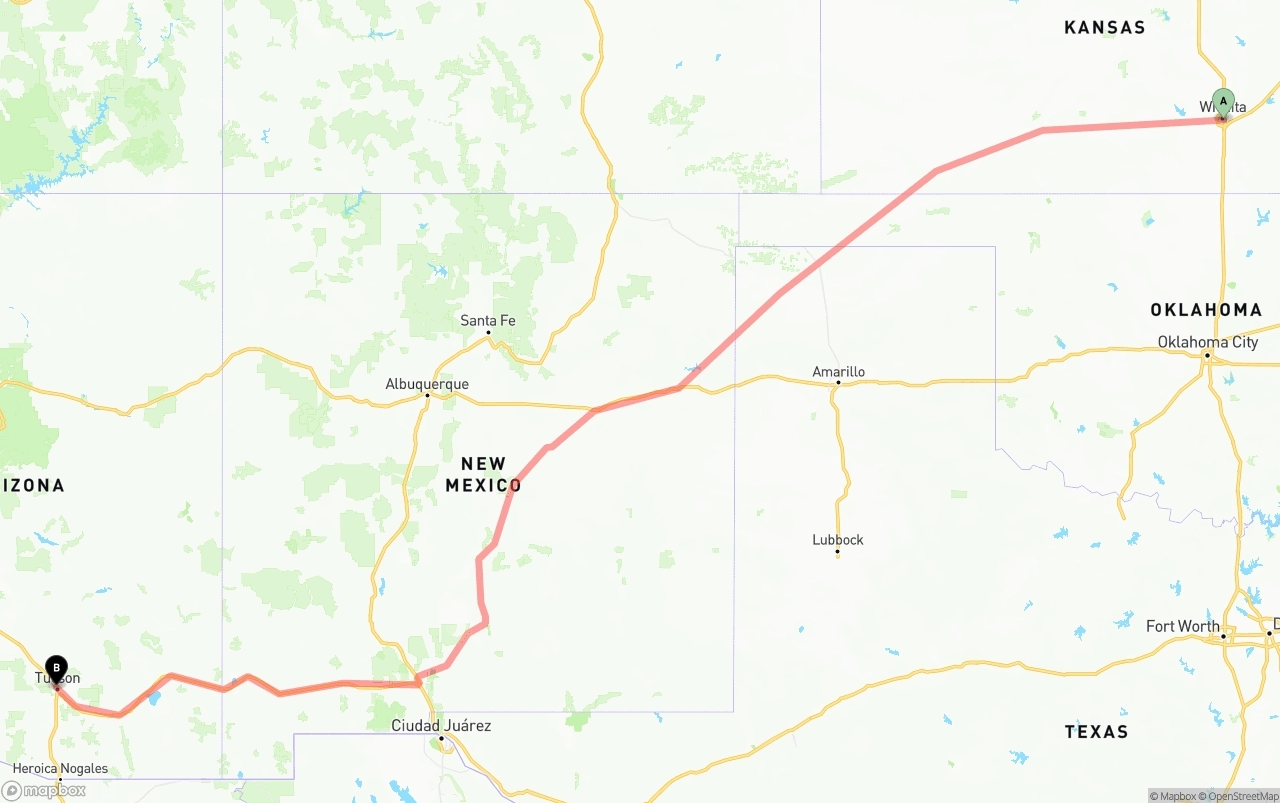 Shipping route from Wichita to Tucson