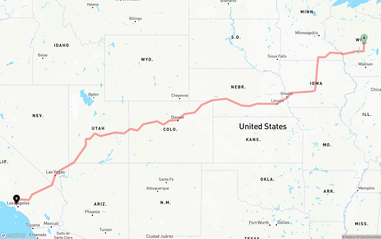 Shipping route from Wisconsin to Bob Hope Airport