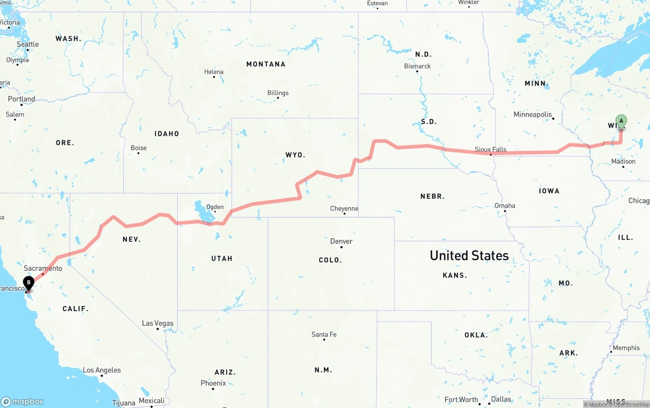 Shipping route from Wisconsin to Port of Oakland