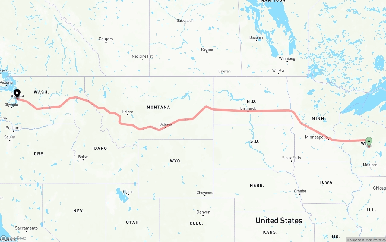 Shipping route from Wisconsin to Port of Seattle