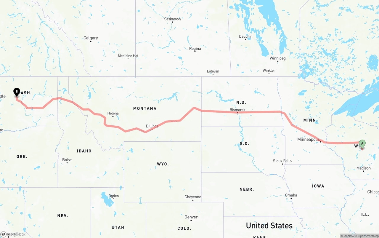 Shipping route from Wisconsin to Washington