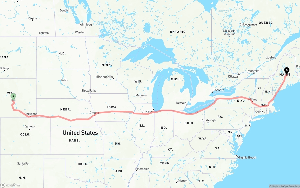 Shipping route from Wyoming to Maine