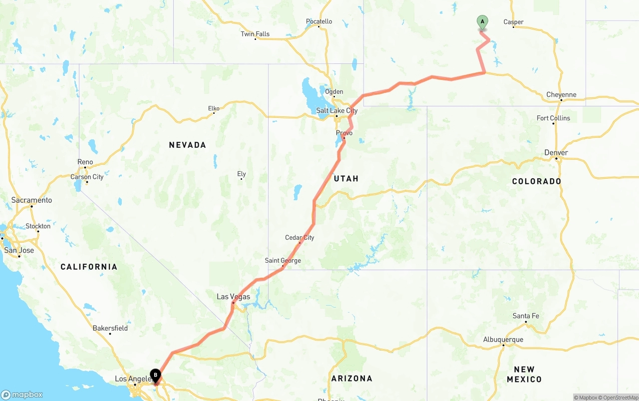 Shipping route from Wyoming to Ontario International Airport