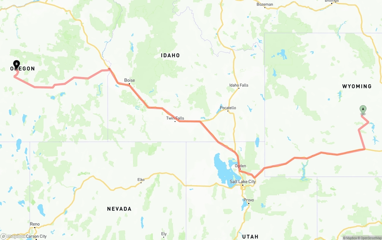 Shipping route from Wyoming to Oregon