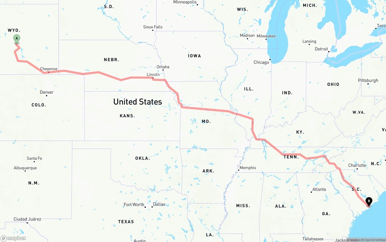 Shipping route from Wyoming to Port of Charleston