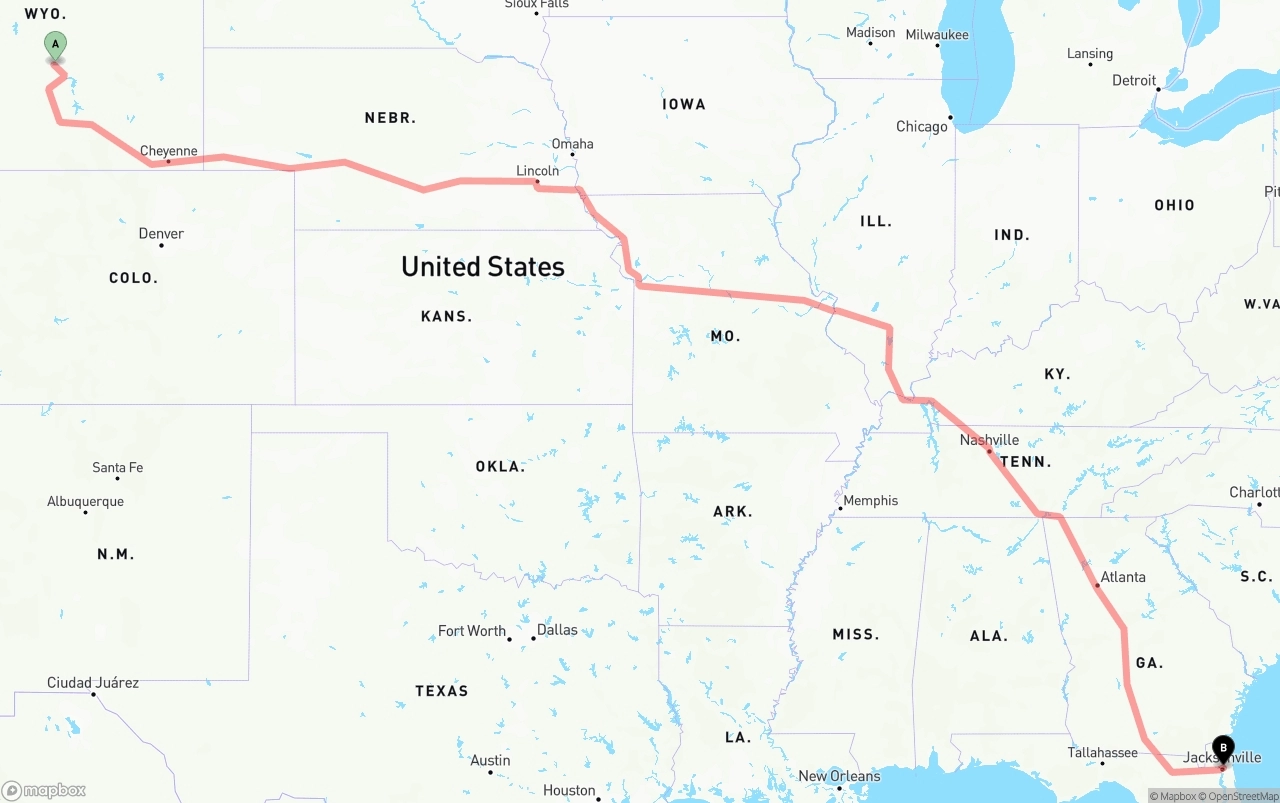 Shipping route from Wyoming to Port of Jacksonville