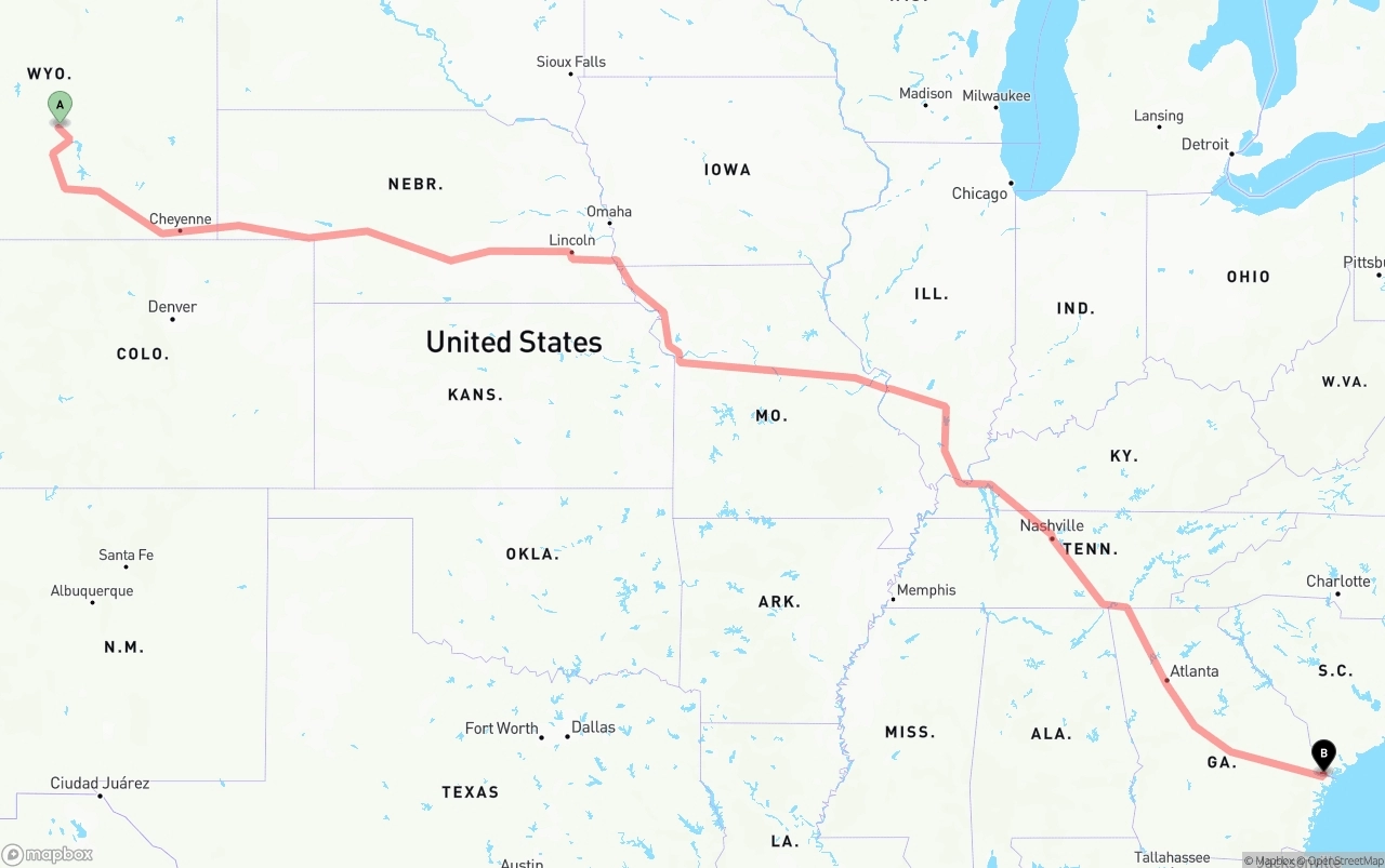 Shipping route from Wyoming to Port of Savannah