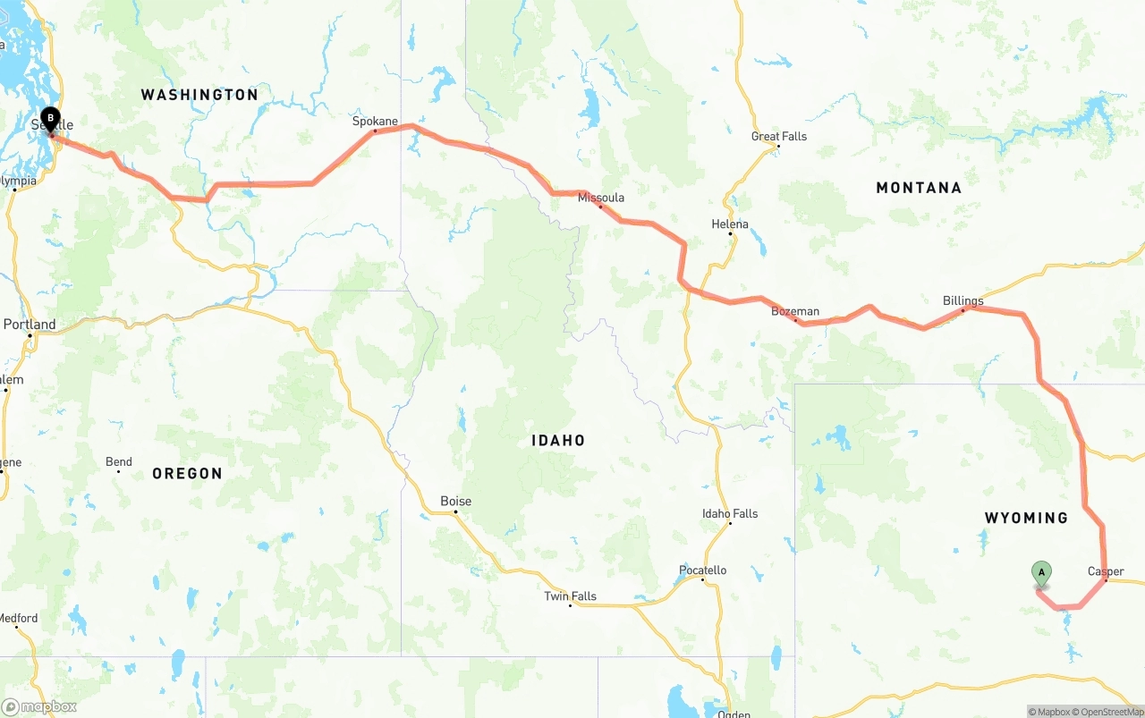 Shipping route from Wyoming to Port of Seattle